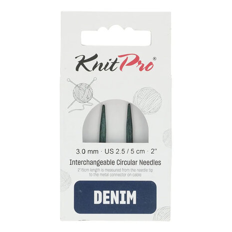 KnitPro Indigo - 5 cm korte verwisselbare breipunten  3.00mm